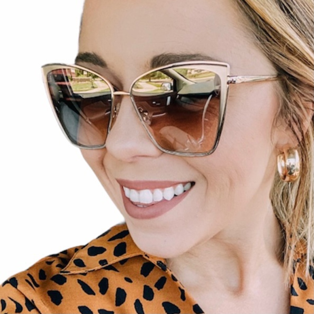 DIFF Grace Sunglasses Gold Frame Brown Gradient Lens Oversized Cateye - Picture 3 of 10